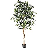 Nearly Natural 6ft Triple Trunk Artificial Ficus Tree with Natural Wood Trunks, Fake Tree for Indoor Home Décor, Faux Ficus Tree with Black Nursery Pot
