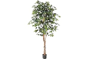 Nearly Natural 6ft Triple Trunk Artificial Ficus Tree with Natural Wood Trunks, Fake Tree for Indoor Home Décor, Faux Ficus Tree with Black Nursery Pot