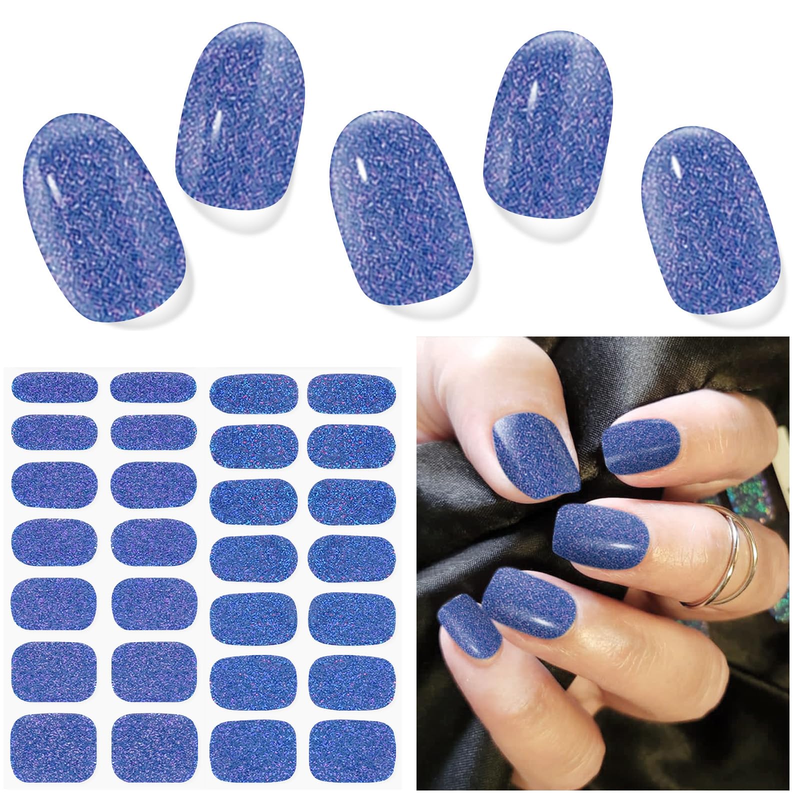 Photo 1 of DUKASOU Semi Cured Gel Nail Strips (Glitter Deep Sea Blue), 28 pcs UV Gel Nail Stickers for Women Work with Any UV Lamps, Salon Quality Nails Wraps for Home DIY Nails Art