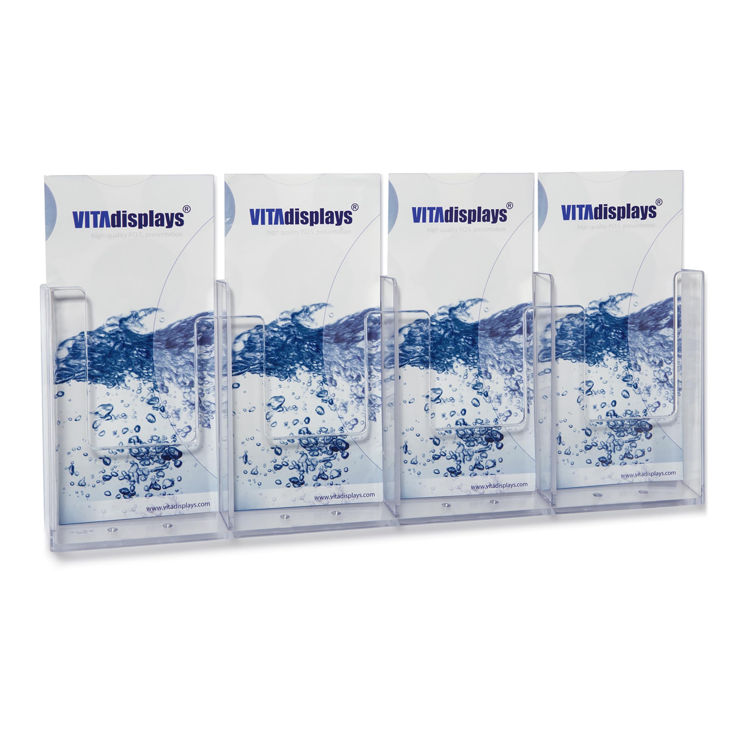 taymar DIN long (DL) (trifold) wall brochure holder, flyer holder, wall display with four compartments (inside dimensions 10.2 cm)