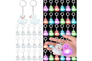 Deekin 48 Pcs LED Light up Rubber Duck Keychain Cute Mini Duck Keychains Bulk Party Favors 3D Glow in The Dark Key Chains Small Ducky Pendant Accessories for Birthday Party Gifts (Stylish)