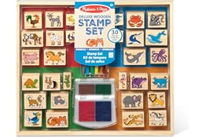 Melissa & Doug Deluxe Wooden Stamp Set: Animals - 30 Stamps, 6 Markers, 2 Stamp Pads