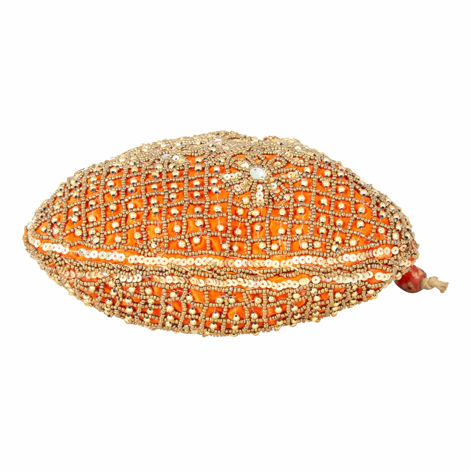 besterbuy women's handmade ethnic embroidery potli bag (reddish orange, bbmhb04)