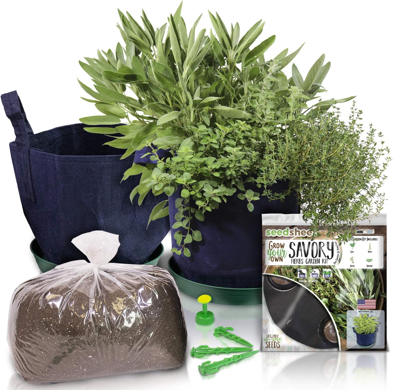 Grow Your Own Savory Herbs Complete Container Gardening Kit, with Sage, Thyme, Zaatar, and Oregano, As Seen On Shark Tank