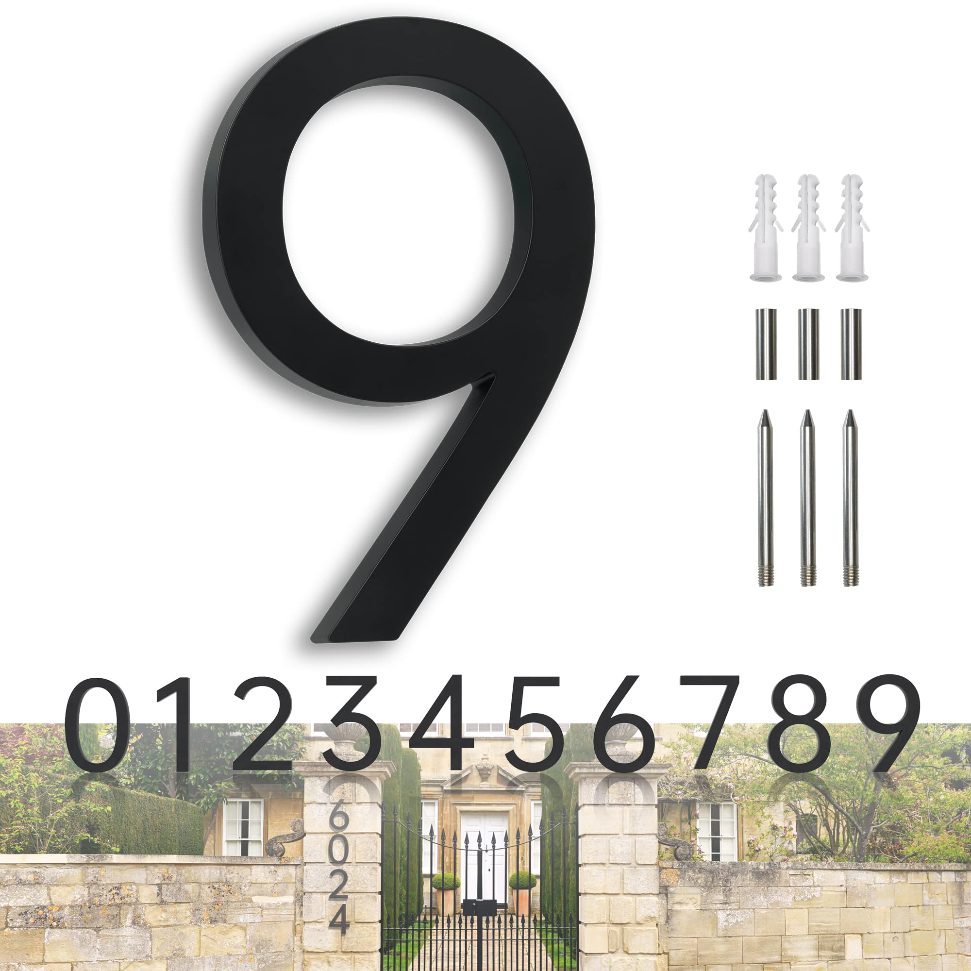House Numbers Large Door Numbers Black House Numbers 7 Inch Metal House Number 3D Floating Exterior Modern - Address Numbers for House Front Door Numbers 9
