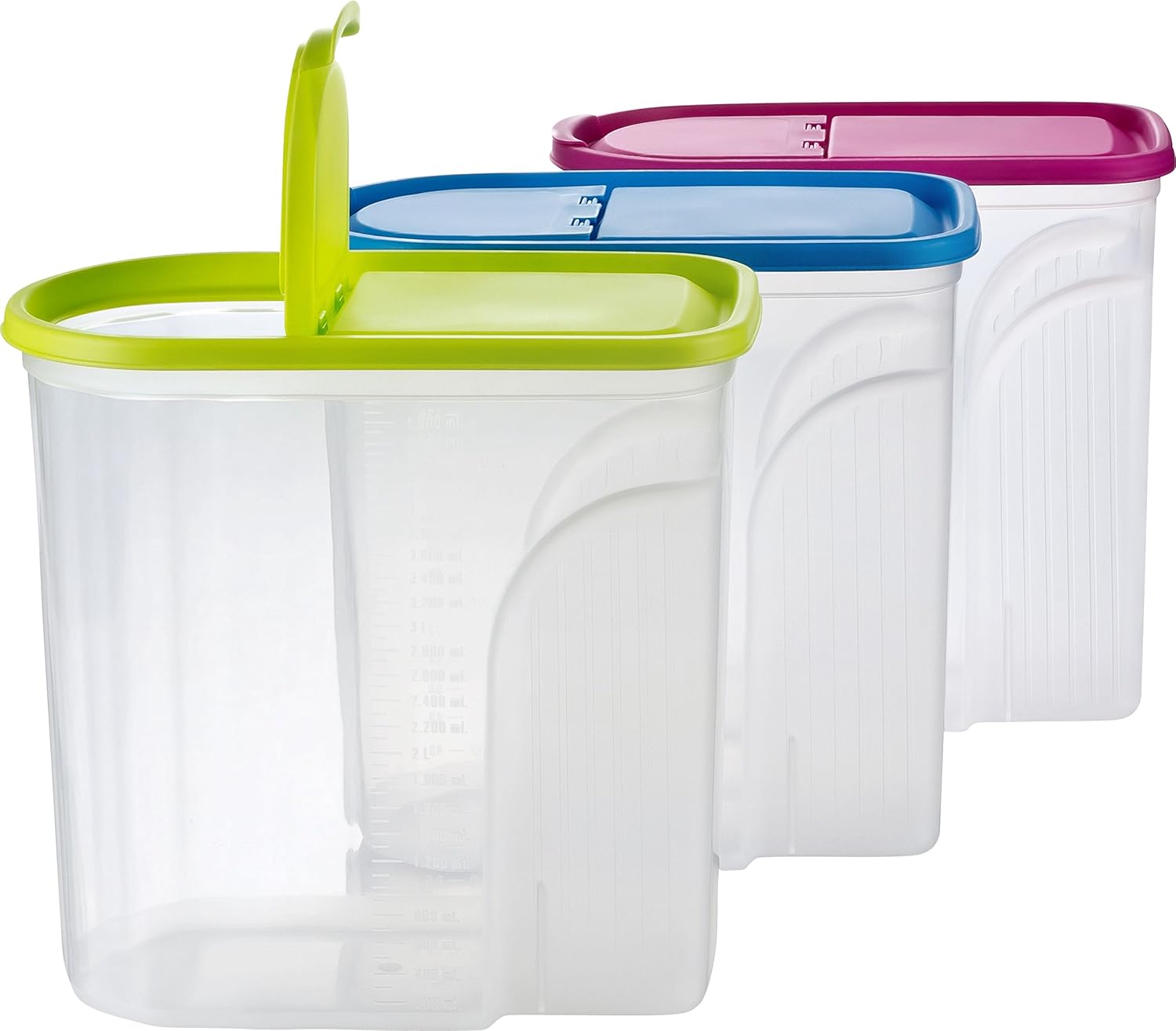 Kigima Müsli Cornflakes Schüttdose große Vorratsdose 5,7 Liter 3er Set grün/blau/pink