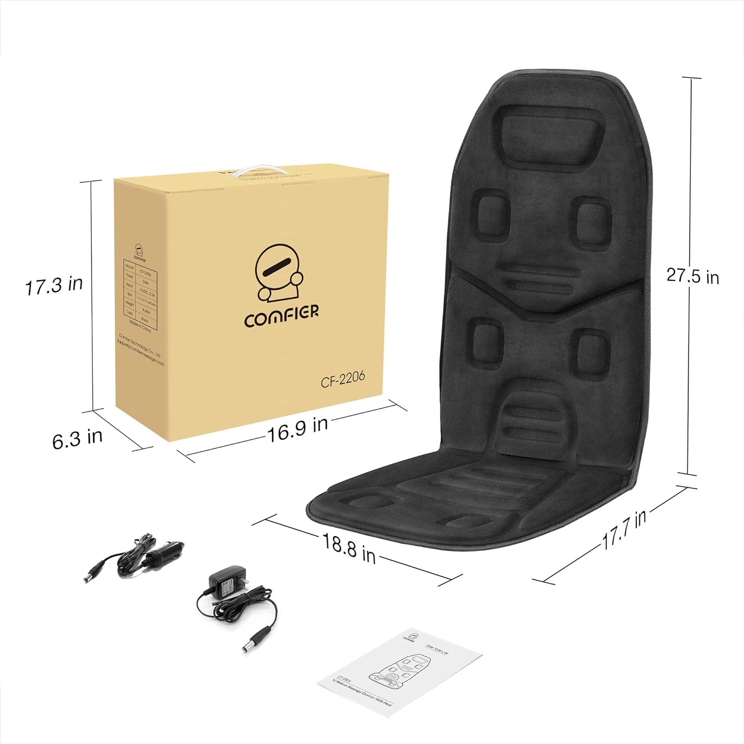 COMFIER Massage Seat Cushion with Heat - 10 Vibration Motors, 3 Heating Pad, car Back Massager for Chair, Massage Chair Pad for Back Pain Relief car and Home Office use: Automotive