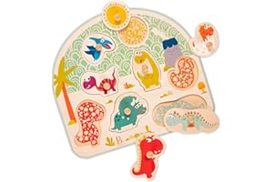 B. toys – Stomping Dinos – Wooden Peg Puzzle – Dinosaur Puzzle – 8 Pieces – Classic Toys for Toddlers, Kids – 18+ Months