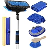 Wontolf 62'' Car Wash Brush with Long Handle, Scratch-Free Soft Bristles Sturdy Car Wash Mop Kit, Complete Car Cleaning Brush Kit Wash Mitt Towel Windshield Squeegee Wheel Tire Brush for Car Truck RV