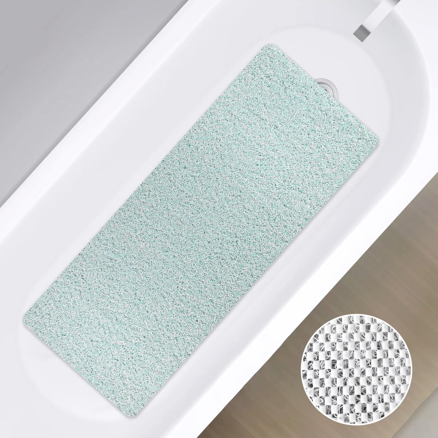 Extra Long Bath Mat Non Slip Anti Mould, Loofah Shower Mas for Inside Shower, 100 x 40 cm Bathtub Mat with Drain, Washable, Quick Dry Bath Mats for Bathroom Floor, PVC Bathtub Mat for Elderly