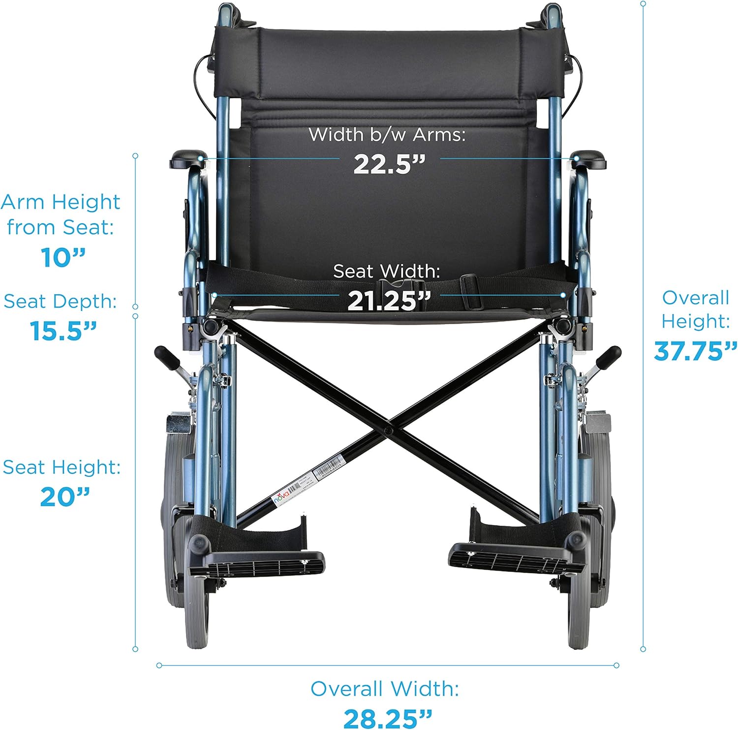 NOVA Bariatric Transport Chair with Locking Hand Brakes, Heavy Duty and Extra Wide Wheelchair with Removable & Flip Up Arms for Easy Transfer, Anti-Tippers Included, 400 lb. Weight Capacity, Blue: Health & Personal Care