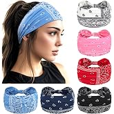 YARIEW Boho Wide Bandana Headbands - Stretch Knotted Elastic Head Wraps for Women, Yoga, Workout, and Hair Accessories (6 Pack)