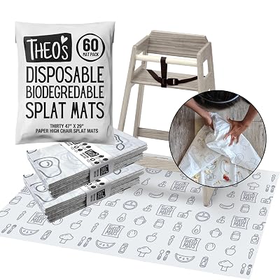 60 Pack | Disposable Splat Mats | THEO'S MATS | Highchair Splat Mat for Floor | Baby Led Weaning Supplies | Biodegradable (THEO001)