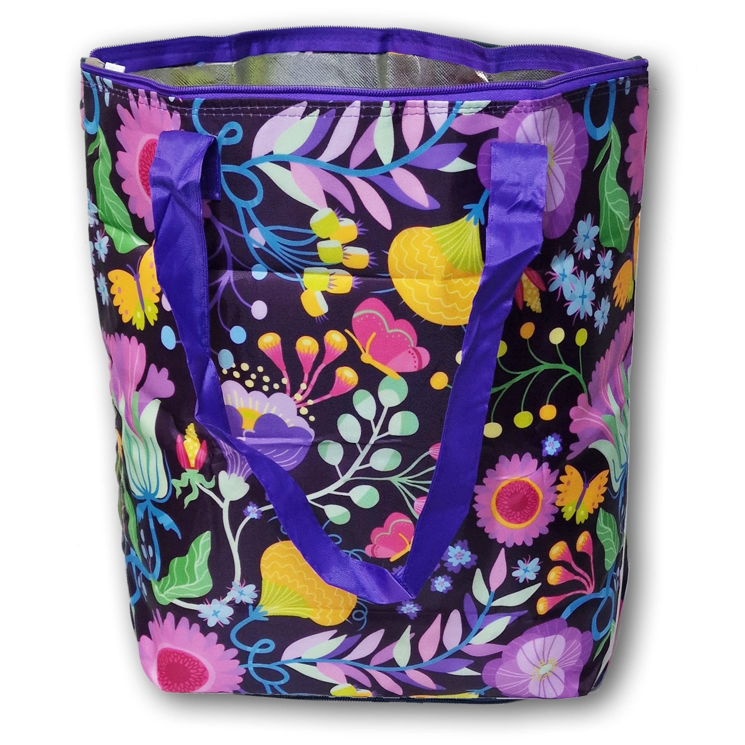 PromotionGift - Reusable Foldable Cooler, Shopping, Beach Bag Light and Durable, with Inner Aluminium Lining for Perfect Cooling Function - 25L (Wild Flowers II)