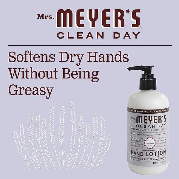 MRS. MEYER’S CLEAN DAY HAND LOTION FOR DRY HANDS, NON-GREASY MOISTURIZER MADE WITH ESSENTIAL OILS, LAVENDER, 12 OZ