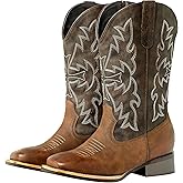 SheSole Extra Wide Calf Cowboy Boots for Women - Square Toe & Classic Stitching with Earth Tones, Removable Cushion Insoles | Roomy Comfort for Full-Figured Calves