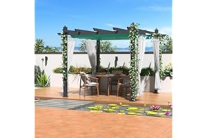 HarmonyHealth 10 * 10FT Retractable Canopy Aluminum Pergola with Insect Screen - Upgraded Gray Frame for Deck, Patio, Backyard and Grape Arbor, Blue Top Cloth with White Mesh