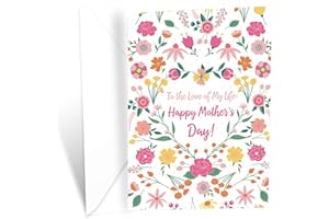 Prime Greetings Mother's Day Card For Wife, Made in America, Eco-Friendly, Thick Card Stock with Premium Envelope 5in x 7.75in, Packaged in Protective Mailer (Flowers For Wife)