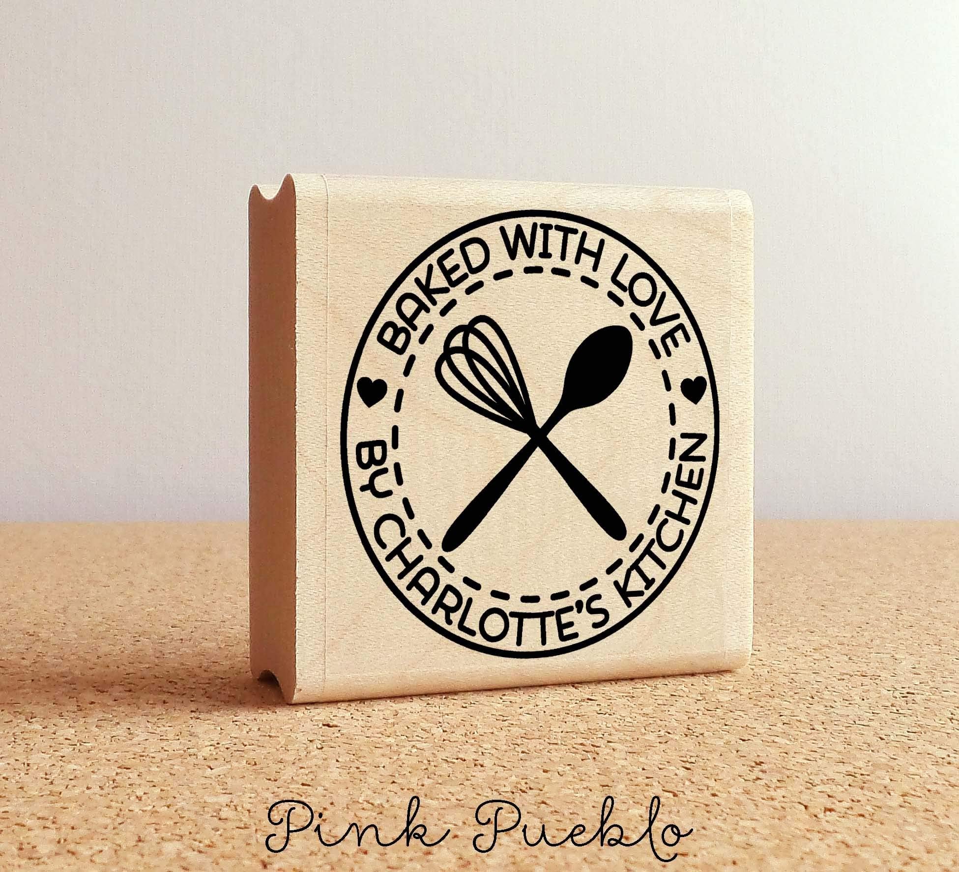 Personalized Baking and Cooking Rubber Stamp, Baked with Love Stamp with Whisk and Spoon