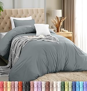 Utopia Bedding Bettbezug-Set mit Kissenbezügen – 2-teiliges Bettwäsche-Set mit Reißverschluss – 1 Bettbezug mit 1 Kissenbezug – weich gebürstete Mikrofaser (Doppelbett/XL Doppelbett, Grau).