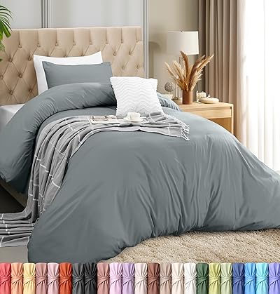 Utopia Bedding Bettbezug-Set mit Kissenbezügen – 2-teiliges Bettwäsche-Set mit Reißverschluss – 1 Bettbezug mit 1 Kissenbezug – weich gebürstete Mikrofaser (Doppelbett/XL Doppelbett, Grau).