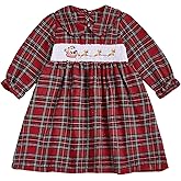 Toddler Girl Baby Christmas Outfit Smocked Dress Vintage Princess Plaid Dresses Cute Christmas Dress Clothes