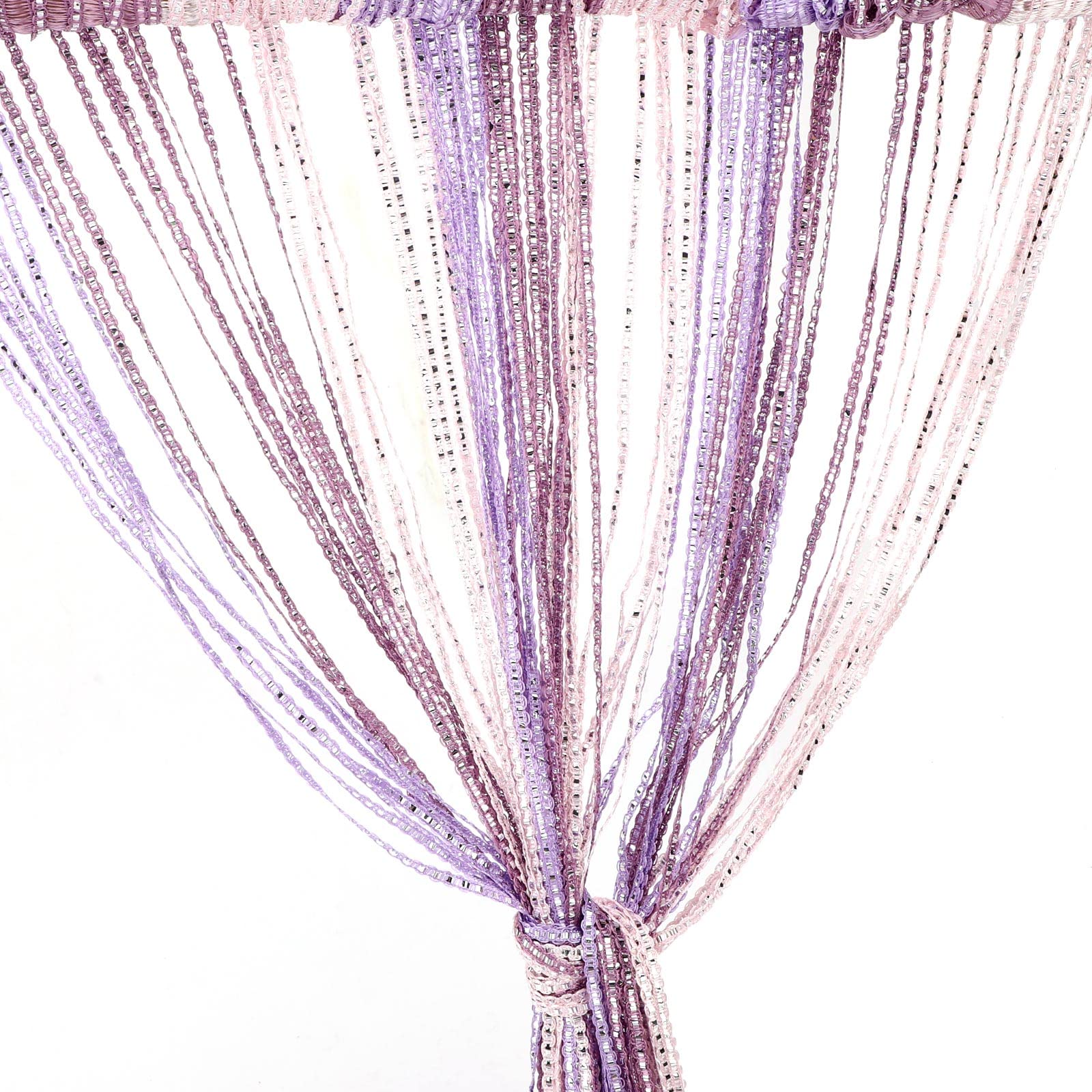 String Curtain Panel, Glitter Door Wall Window Doorways Panel Fly Screen Fringe Room Divider Blinds, Decorative Tassel Ribbon Strip Silver Screen for Living room, Party Event-Light Purple Litght-pink