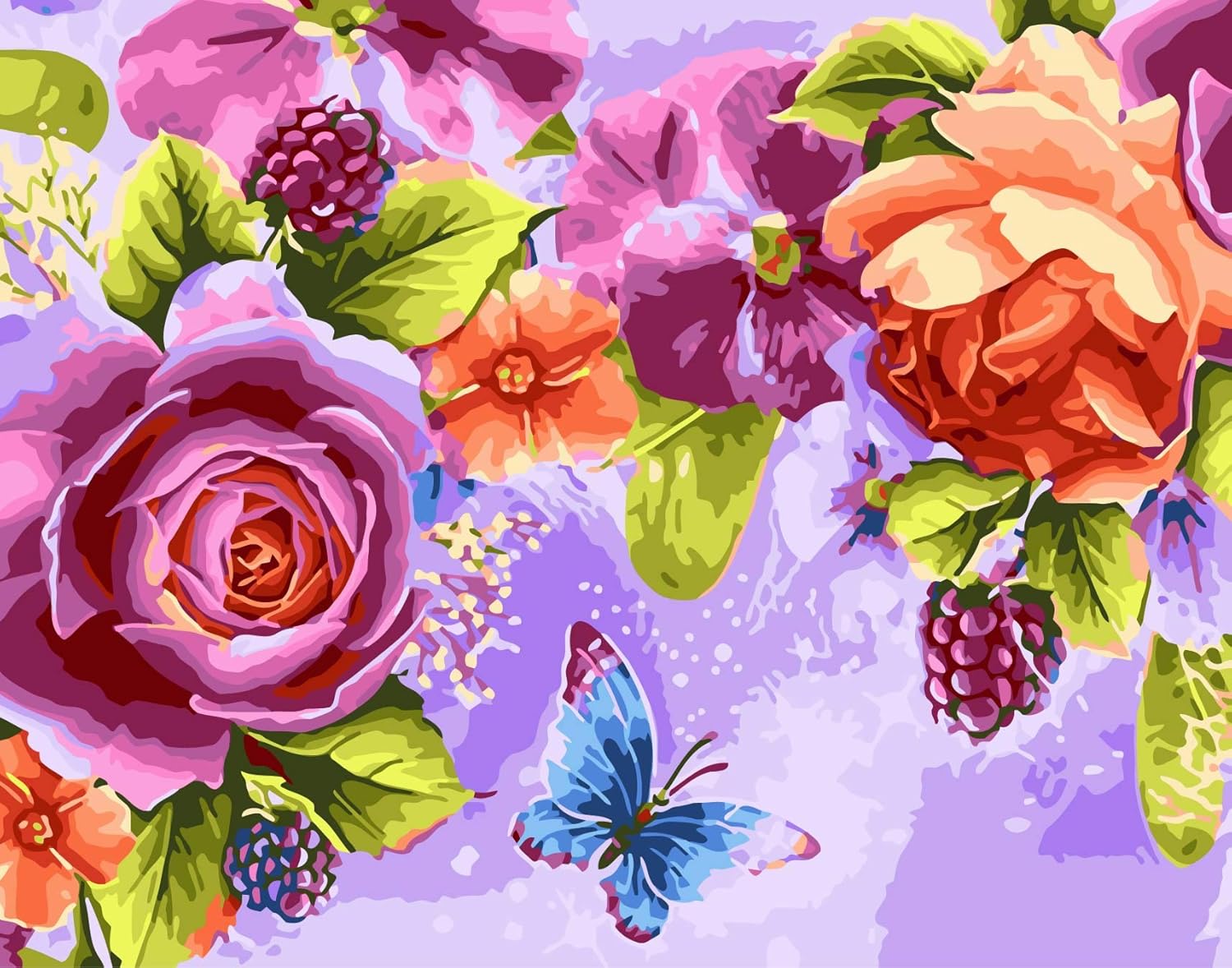 LoveTheFamily Roses and Butterflies Paint by Numbers Kits Preprinted