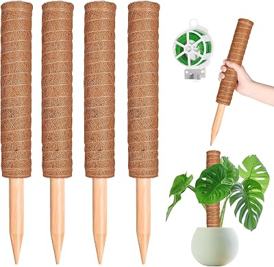 YAUNGEL Moss Pole 4 Pcs 41CM Coir Totem Plant Support with 20M Ties