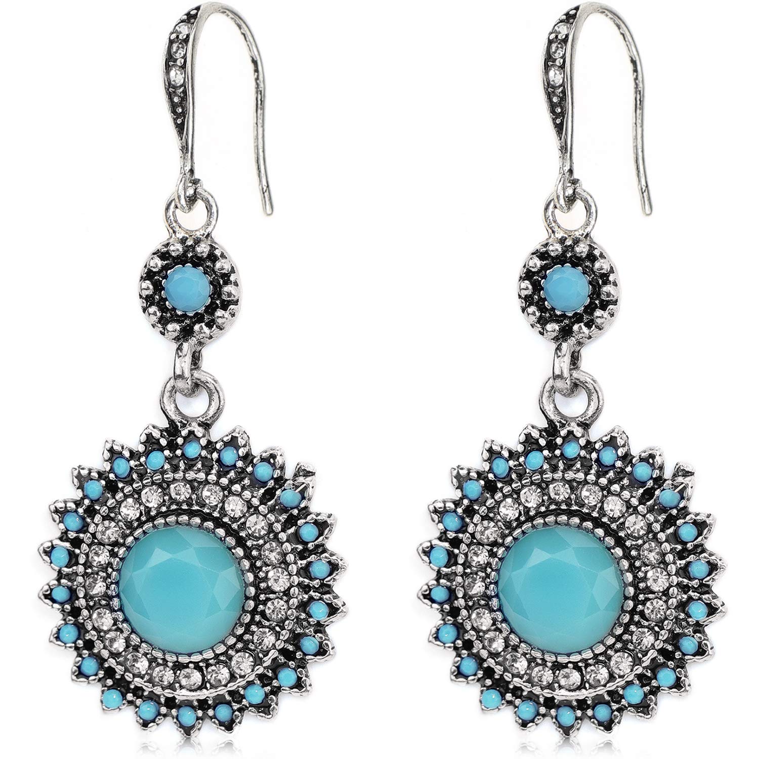 Suyi Sunflower Dangle Earrings National Drop Earrings Bohemian Vintage Gemstone Earrings Green