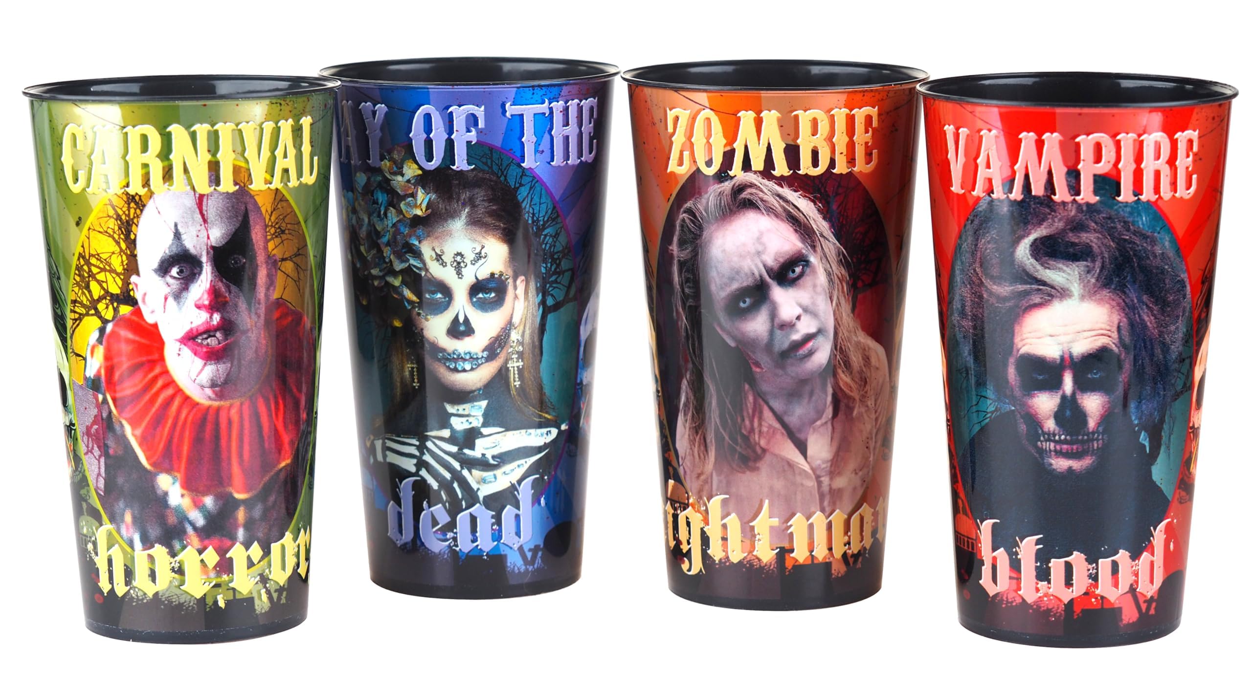 BWG Large Halloween Tumbler Cups - Durable Reuable Plastic - Set of 4