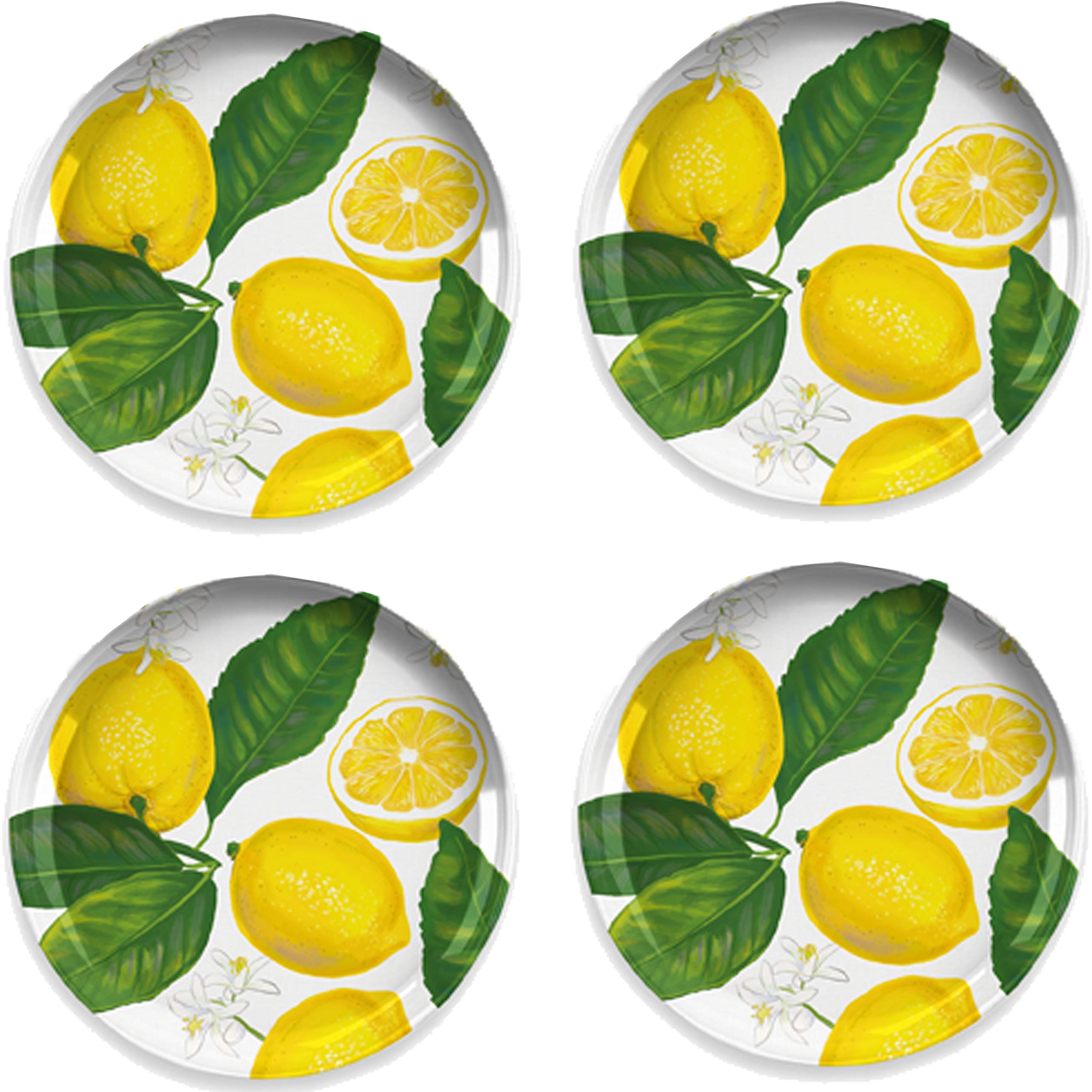 Auntie Morags Lemon Fresh Melamine/Plastic/BBQ/Outdoor Side/Salad Plates Set (4)