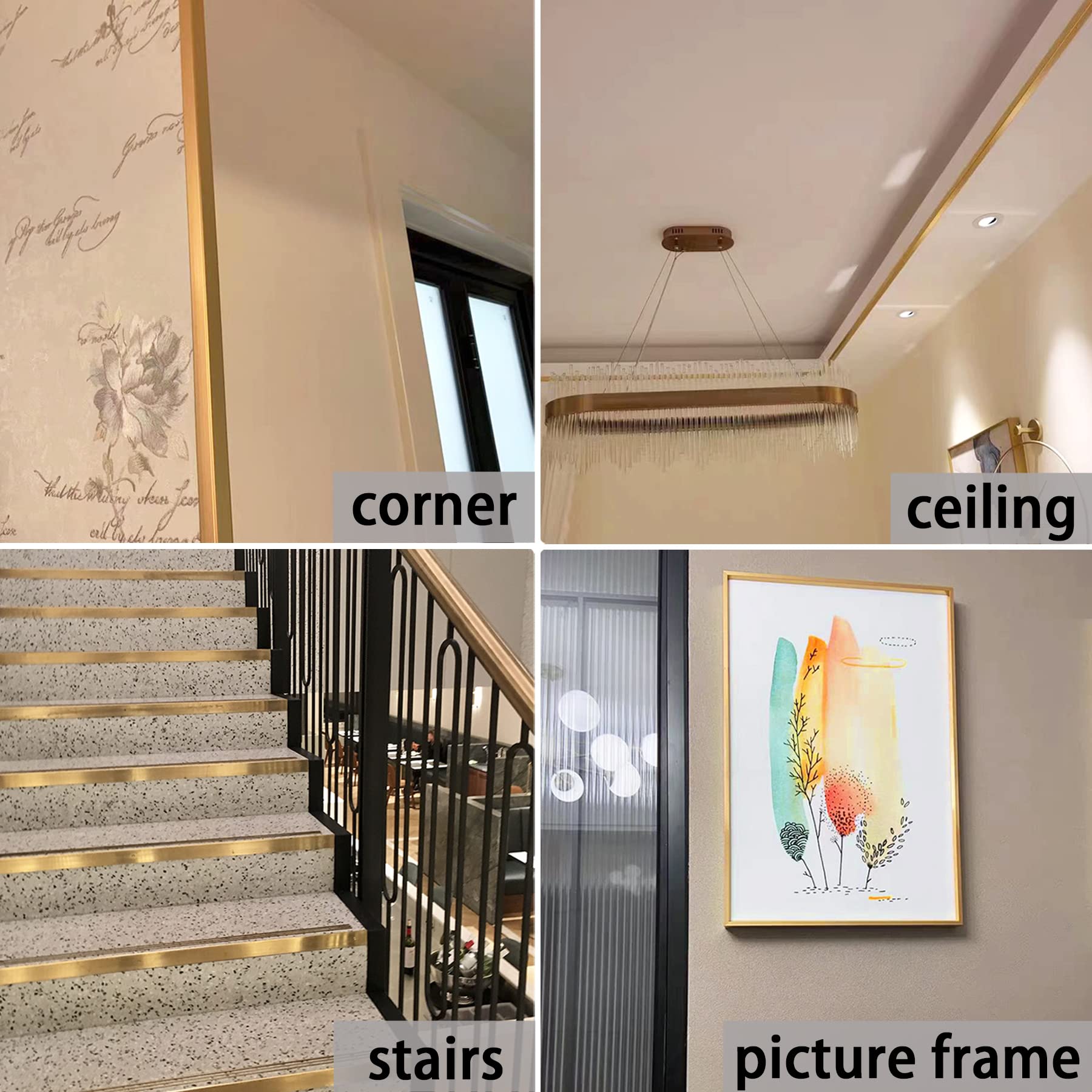 Aluminum Peel and Stick L Molding Corner Guards with 90° Angle for Wall Door Frame Cabinet Baseboard Protection and Decoration, 35.4in x 0.8in (3Pcs)