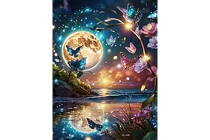 Zythron Moon Diamond Art Kits for Adults Moon Butterfly Diamond Painting Kits for Beginners,Butterfly DIY 5D Round Full Drill Diamond Paintings Gem Art Craft for Home Decor Gifts 12x16 inch