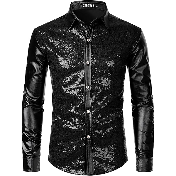 men's glitter dress shirt Men Button Front Glitter Shirt