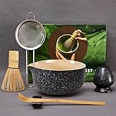 Matcha Whisk Set,6 PCS Ceramic Matcha set Black Includes Matcha Bowl with Spout, Matcha Whisk and Holder, Bamboo Scoop, Stainless Sifter,Unique Gift for Matcha Lovers