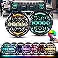 Aaiwa 7" LED Headlights for Wrangler, 7 inch Round LED RGB Headlight with DRL Amber Turn Signal Bluetooth Controll Compatible