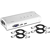 TRENDnet 4-Port USB KVM Switch Kit, VGA & USB Connections, 2048 x 1536 Resolution, Cabling Included, Control up to 4 Computers, TK-407K