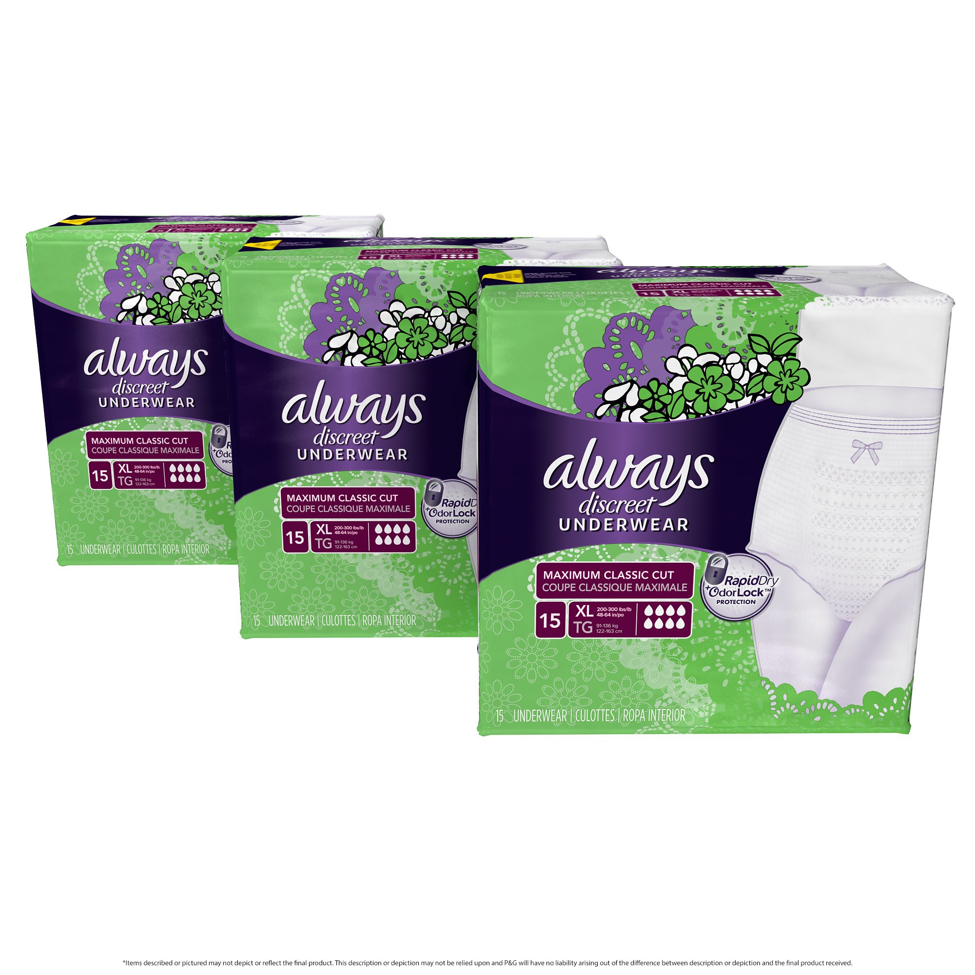Always Discreet Incontinence Underwear Maximum Absorbency Extra-Large 45 Count 25 81Jidrulj0L