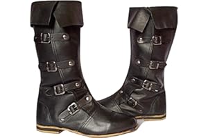 AnNafi Medieval Leather Boots 4 Buckle | Renaissance Loafer Long Boot Pirate Costume Viking Mens Shoes SCA LARP Riding