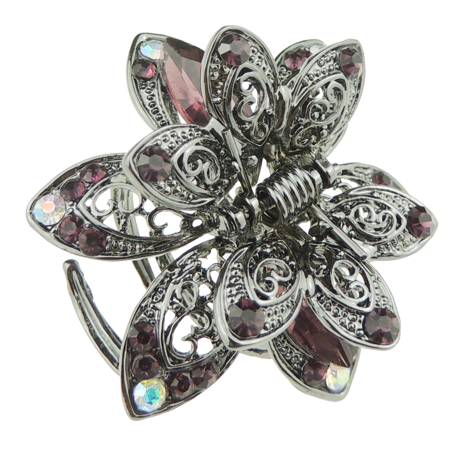 Extra Sparkly Women Girls Crystal Diamante Rhinestone Gems Bridal Wedding Evening Party Styling Fine Thin Hair Accessories Butterfly Claw Jaw Clip Octopus Clamp Vintage Look Mini Metal 4cm (Pink)