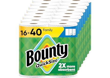 Bounty Paper Towels Quick Size, White, 16 Family Rolls = 40 Regular Rolls