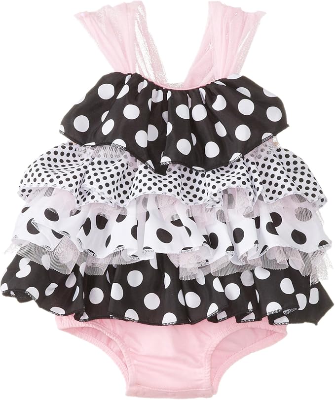 Mud Pie Girls' BabyNewborn Polka Dot Ruffle Bubble, Black