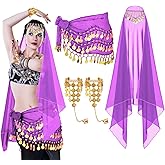 Eurzom 4 Pcs Gypsy Costume Accessories for Women Belly Dance Costume Gypsy Head Hip Scarf Coin Hip Scarf Bracelet