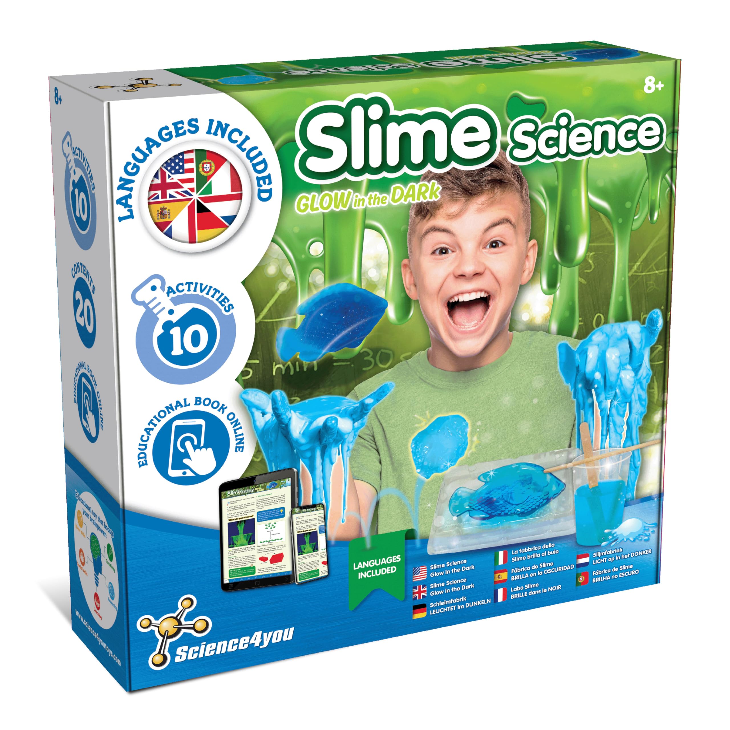 Science4you Slime Making Kit for Kids Age 7 8 9 10+, Make Your Own Glow in The Dark Slime, 10 Scientific Experiments, Toys and Games for Childrens, Educative Gifts for Boys & Girls Age 8 9 10+