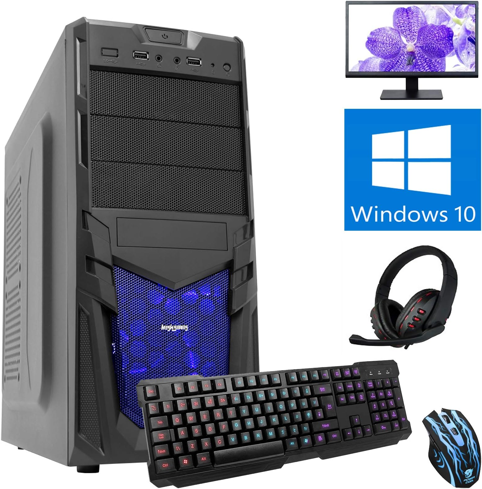 OCHW Viper Ultra Fast Desktop, Home, Gaming PC Computer, AMD Quad Core, 16GB RAM, 1TB HDD, AMD Radeon HD R7 Graphics, 21.5" Monitor, Keyboard & Mouse, WIFI, Gaming Head Set, Windows 10
