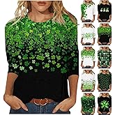 St Patricks Day Shirt Women 3/4 Sleeve Irish Clover Shamrocks Tunic Tops Crewneck Green 2026 Saint Patty's Day Outfit