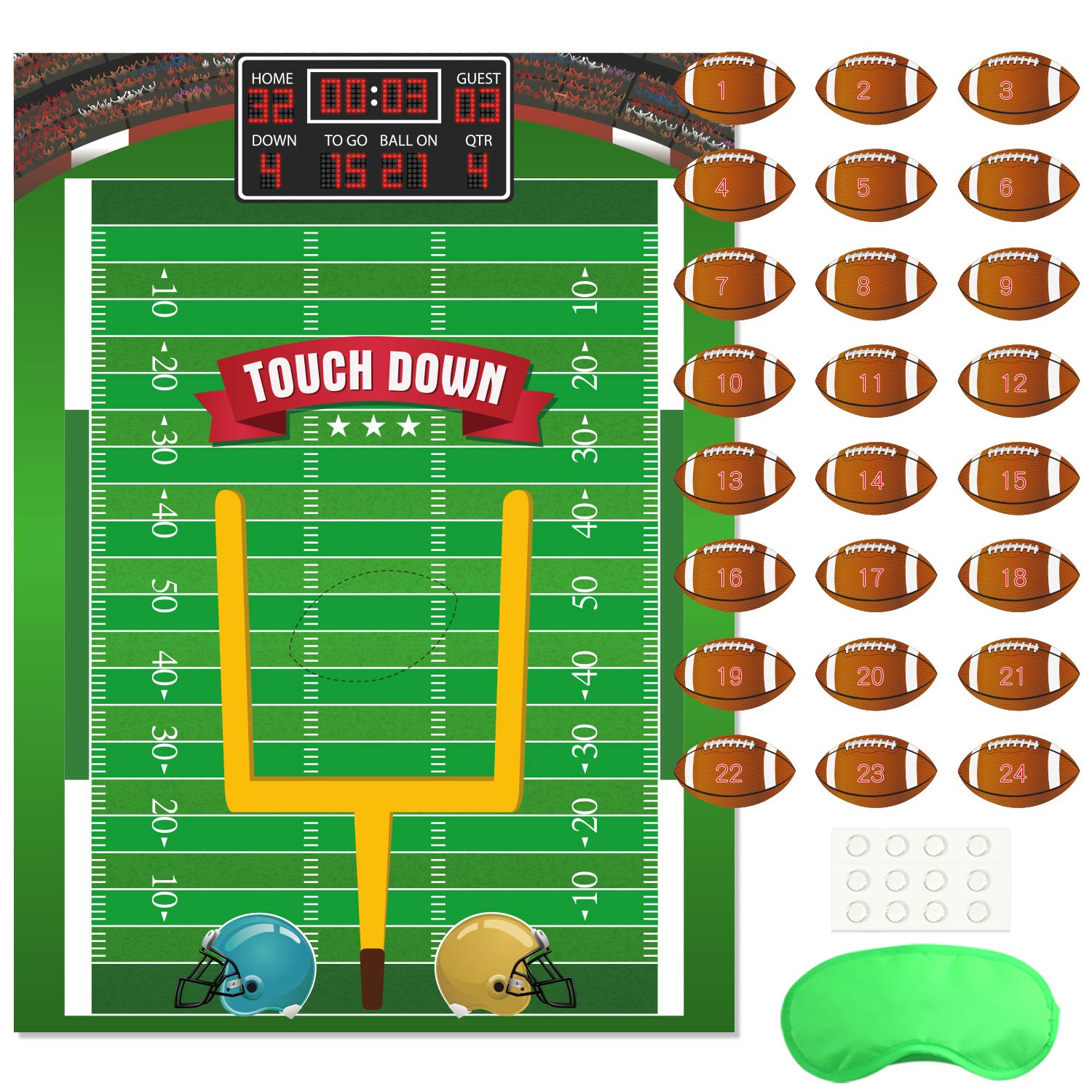 FEPITO Football Goalpost Pin Game - 24 American Football Stickers for Kids' Birthday Parties