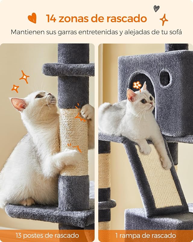 Rascador para Gatos Grandes, 203,5 cm de Altura, Multinivel