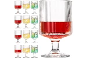 wookgreat Vintage Wine Glasses Set of 12, 8 oz Origami Style Glass Water Goblets, Unique Embossed Pattern Stemmed Cocktail Gl